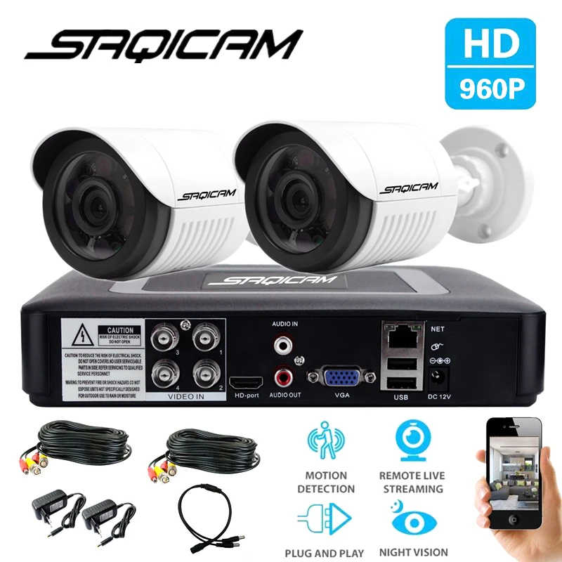 Saqicam 4CH 960 P видеонаблюдения Камера Системы 1080N AHD DVR комплект 2 шт. 1200TVL ИК 30 м