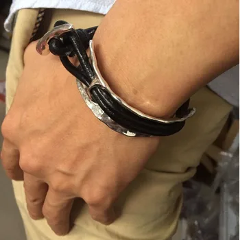 

Anslow 2018 New Hot Sale Retro Exaggerated Men's Zinc Alloy Mental Big Leather Bangles For Men Personalited Design LOW0671LB