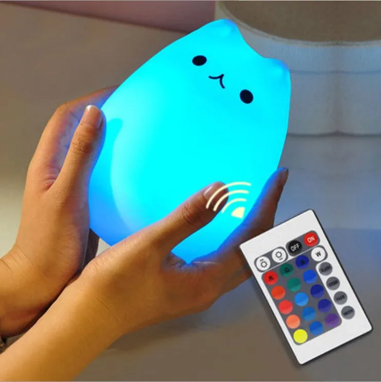 

Remote Control LED Silicone Soft Color Changing Cartoon Cute Cat USB Charging Night Light for Children Bedroom Decor Kitty Lamps
