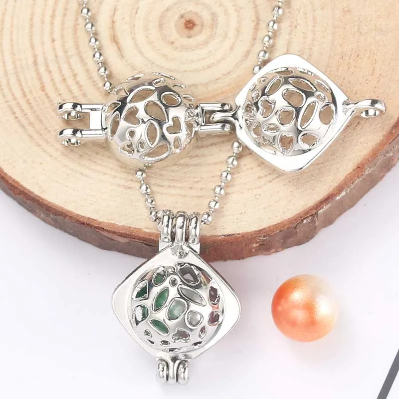 Silver Fish Cage Pearl Cage Necklace Pendant Jewelry Aromatherapy