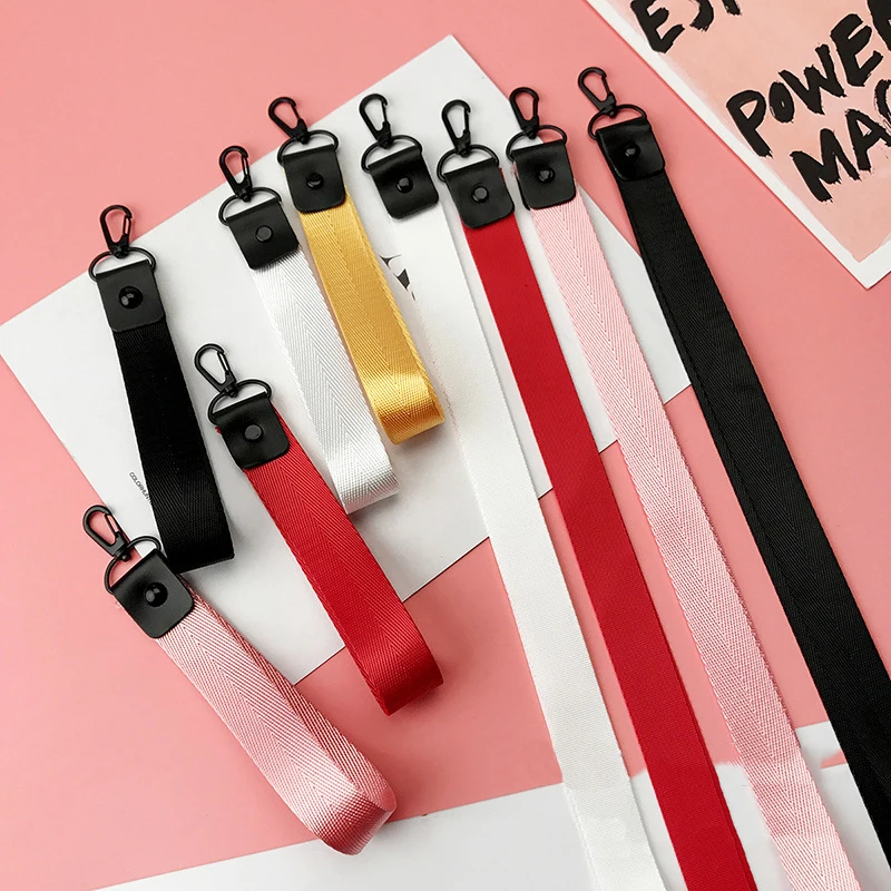

High Quality Fiber Plain Color Neck Mobile Phone Strap for Sport Keys ID Card Simple Lanyard Phone Grip Holder Black White Pink