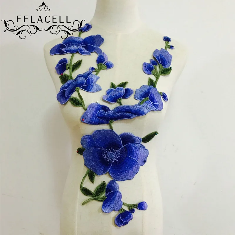

FFLACELL 1pair Flower Lotus Applique Embroidery Patch Fabric Sticker Sew-on Patch Cloth Accessories