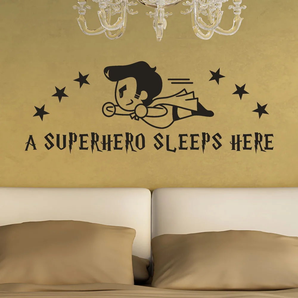 2019 HOT! A Superhero Sleeps Here Wall Decals Children's Room Home Decoration Art Dropshipping Jan25 | Дом и сад