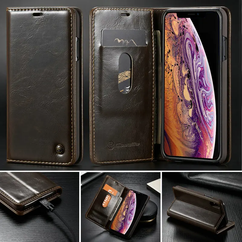 CaseMe Роскошный чехол для телефона iPhone XR X XS MAX кожаный бумажник Apple 6 6s 7 8 Plus книжка из