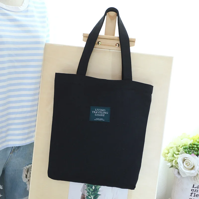 Женские холщовые большие сумки на плечо, Экологичная складная сумка для покупок, сумка-тоут, посылка, сумки через плечо, повседневные сумки для девочек, 8 цветов - Цвет: Черный
