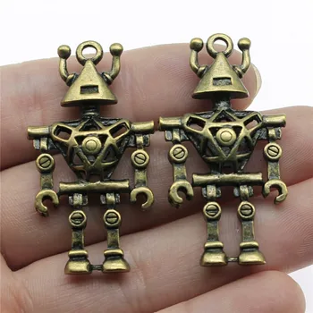 

WYSIWYG 1pcs 45x25x7mm Vintage 3D Robot Pendants Charm For Jewelry Making Antique Bronze Color Robot Pendants Charm Robot