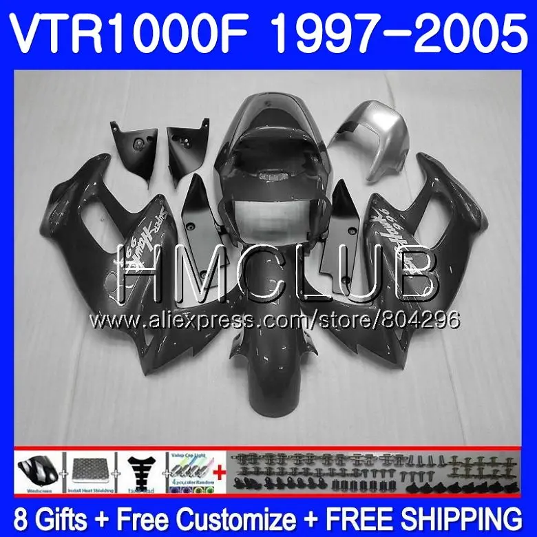 

Body For HONDA Glossy grey SuperHawk VTR1000F 97 02 03 04 05 77HM.12 VTR 1000 F 1000F VTR1000 F 1997 2002 2003 2004 2005 Fairing