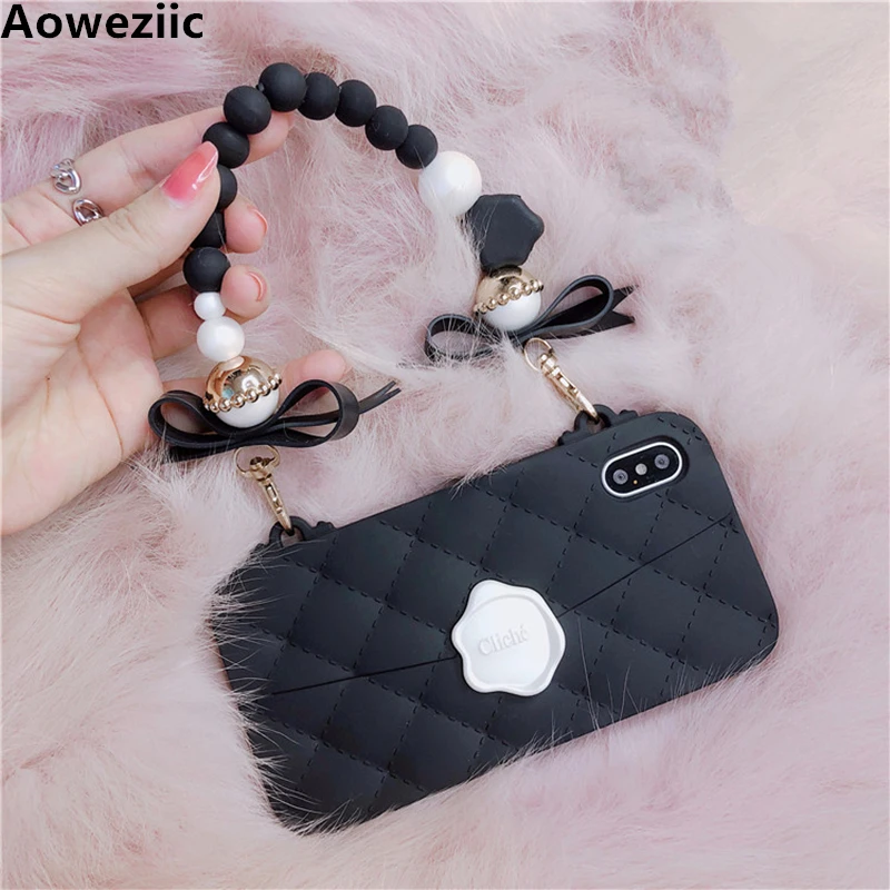 

Fundas case for iphone7 6 4.7inch 6plus 7plus 5.5inch 3D Candies Cliche Case Silicon designer Handbag chain Flower Rose Handbag