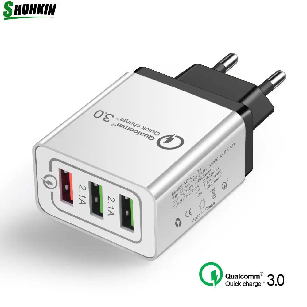 

Shunkin Qc 3.0 Fast Usb Wall Travel Charger Quick Charge 3.0 Multi Usb Mobile Phone Charger 3 Ports EU US Portable Fast Charger