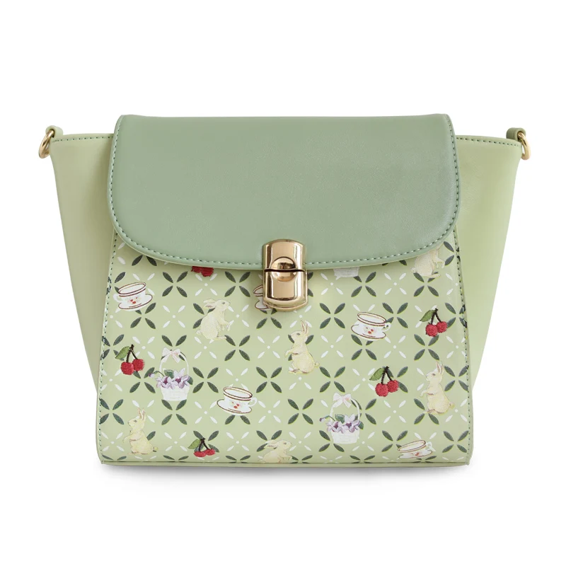 

ENSSO Hot Sale Fresh Cover Floral Rabbit Animal Print Small Embroidery Mori Trapeze Faux Leather PU For Handbags Crossbody Bags