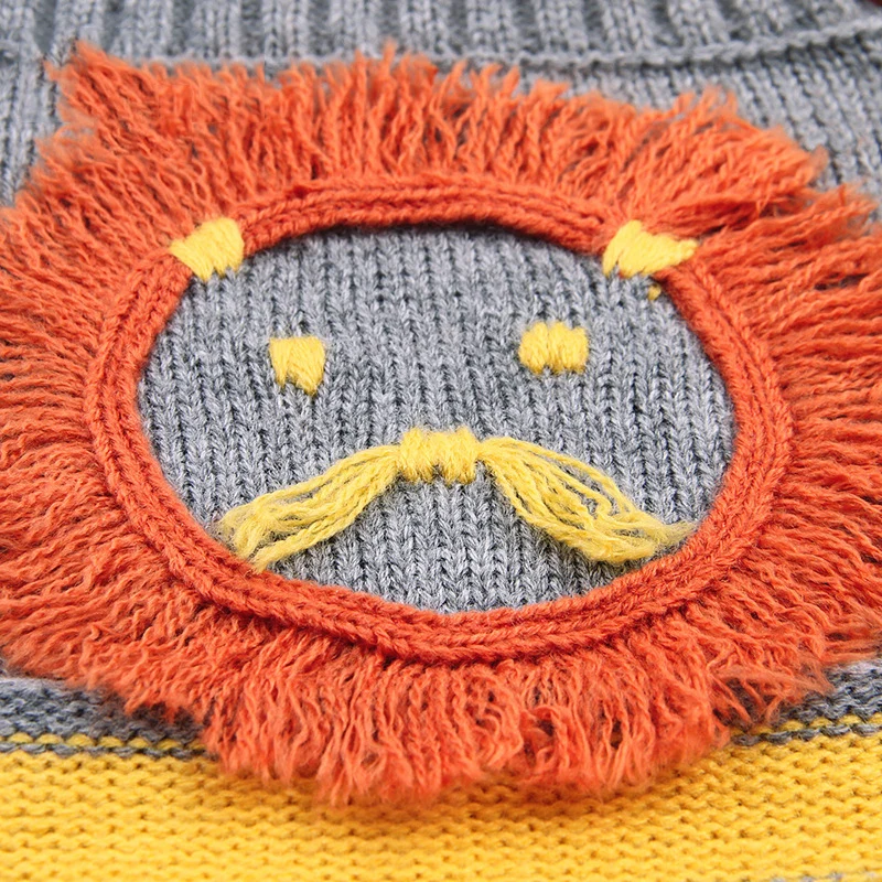 Детские свитера; детский трикотажный пуловер с милым рисунком льва; одежда для малышей и мальчиков; осенне-зимняя одежда; CL5164