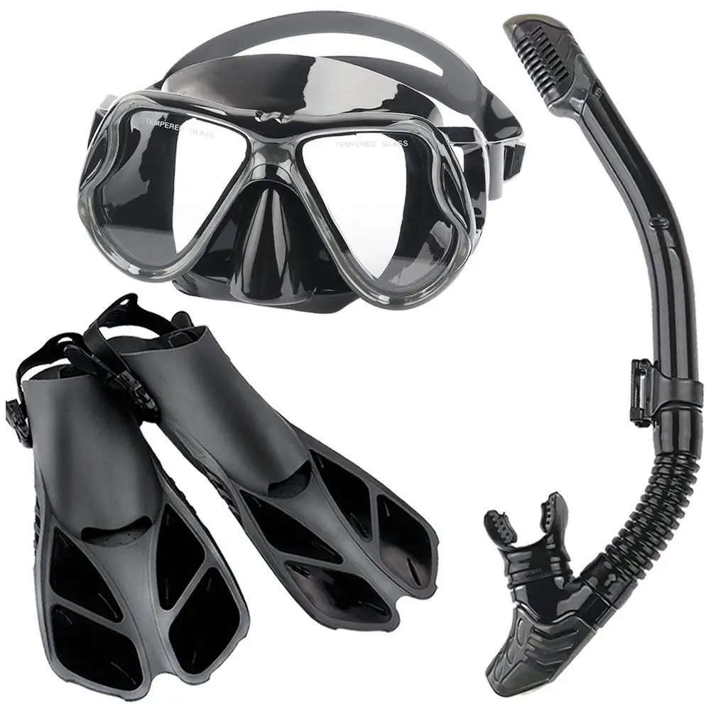 

Premium Dry Top Snorkel Set -underw Scuba Mask Diving Mask Snorkeling Mask With Diving Fins For Swimming Spearfishing Dive