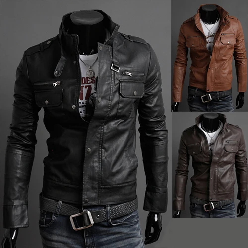 Mens Fashion Faux Leather jackets Designer Casual Slim fit ...