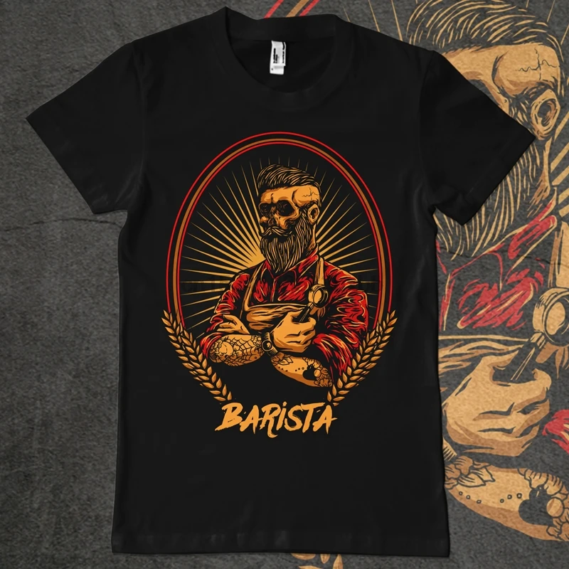 

Latest Fun T-shirt Top Casual Wear Skull Barista