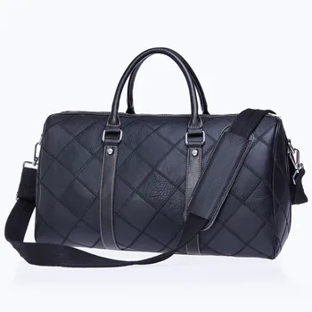 

Cow Leather Large Capacity Travel Bag Leisure Checkered Business Luggage Bag Wearable Leather Bag