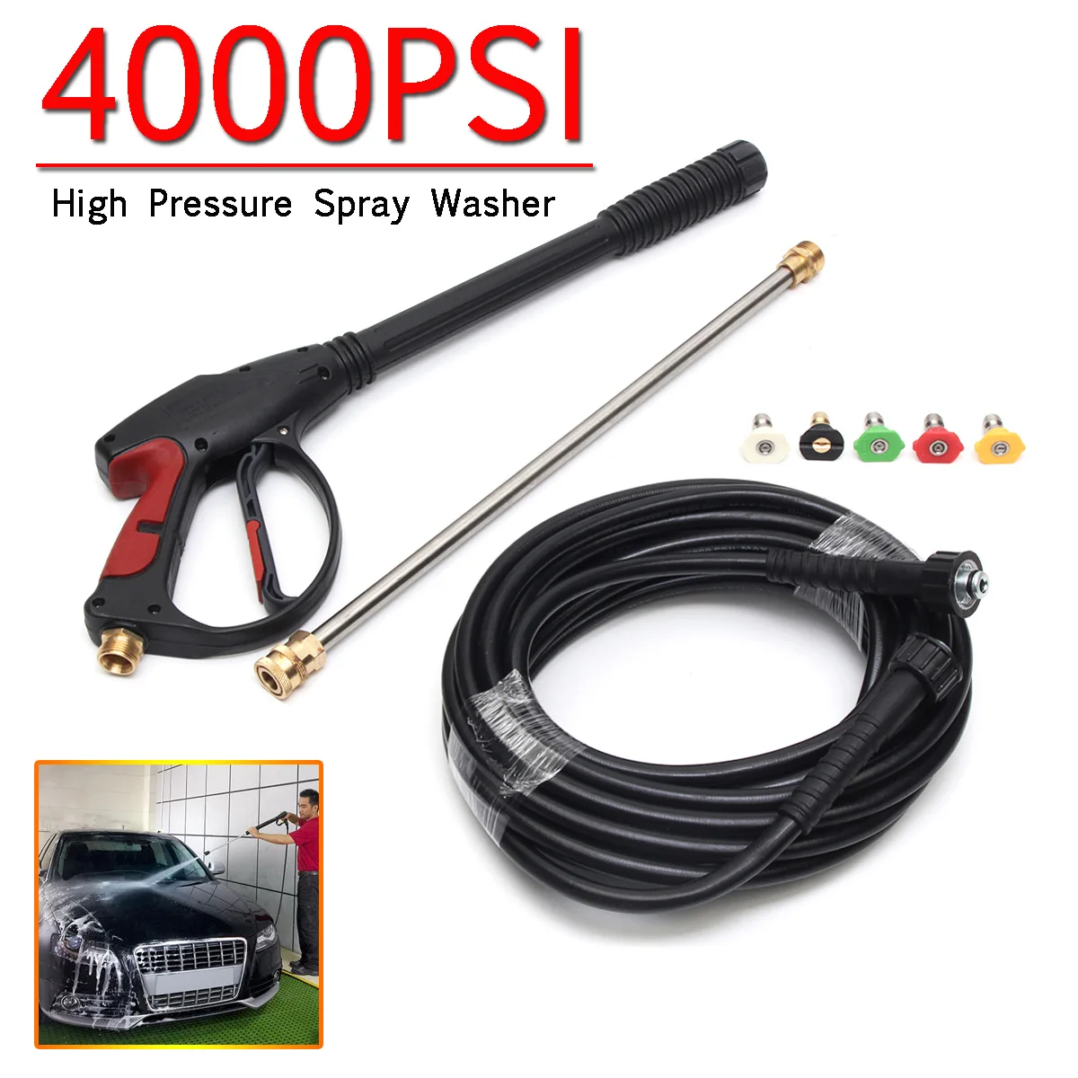 

10Pcs 4000PSI High Pressure Power Car Washer Spray Gun Water Washer 9m Hose With 5 Nozzle For Cleaner Watering Lawn Garden