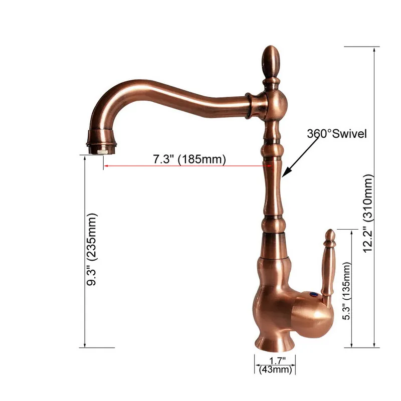 Swivel Spout Water Tap Antique Red Copper Single Handle Single Hole Kitchen Sink & Bathroom Faucet Basin Mixer Tap anf423