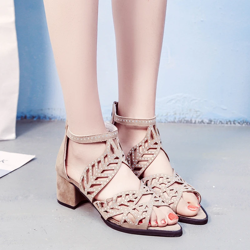 

2018 New Women Sandals Fashion Elegant Party Shoes Zip Mid Square Cover Heel Platform Summer Sandals Women Sequined Shoes