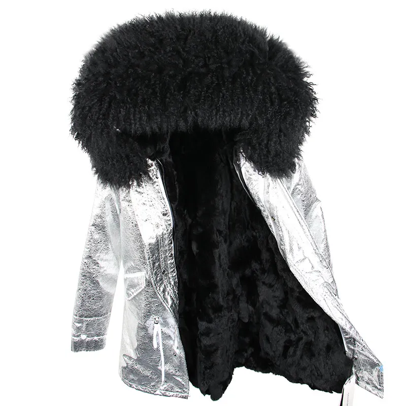 OFTBUY пальто с натуральным мехом, зимняя куртка, Женская длинная парка, воротник из натурального меха монгольской овцы, капюшон, подкладка из натурального кроличьего меха, уличная одежда