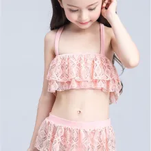 Купальник для девочек, кружевная юбка, стильный купальный костюм бикини, 3 предмета, детский купальник розового цвета, красивая одежда, купальный костюм