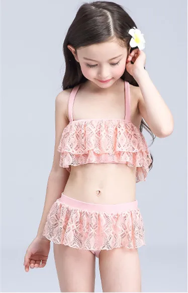 

2016 Swimsuit Girl lace skirt style Bathing Suits Bikinis 3 Pieces Kids Swimwear pink color lovely Clothes Swimming Clothing