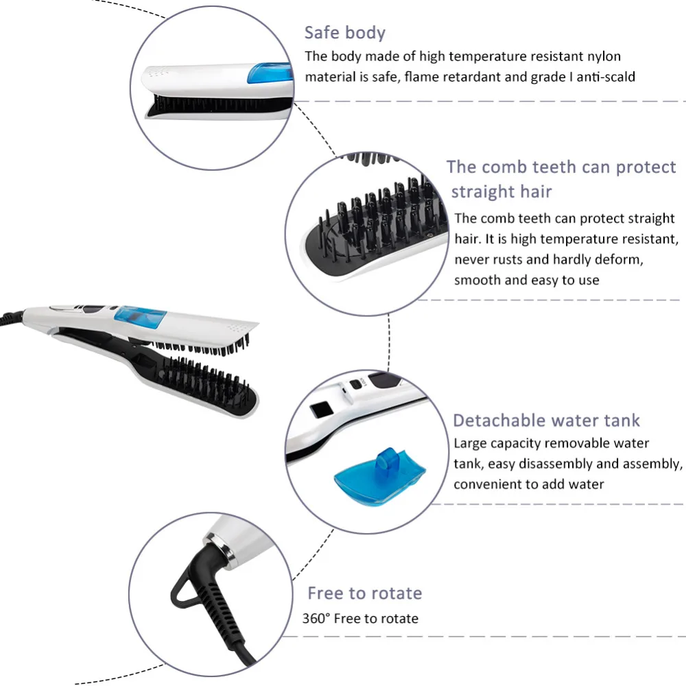ЖК-волосы прямые Керамика электрическая щетка для укладки Паровая увлажняющий выпрямитель для волос щетки Vapor спрей Быстрый Flat Iron гребень
