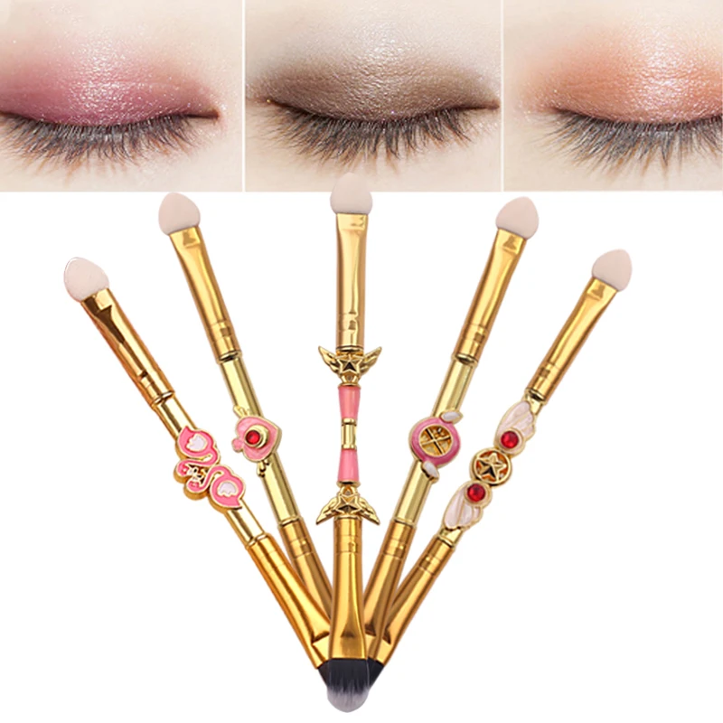 

Hot 5pcs Metal Makeup Double-end Eye Shadow Eyeliner Brush EXO/Sailor Moon Sponge Applicator Tool Cosmetic Eyeshadow Brush