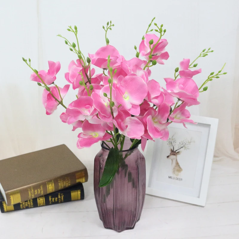 JAROWN Artificial 5 Branch Phalaenopsis Simulation Silk Orchid Fake Flowers Wedding Decorations Home Office Desktop Decor (20)