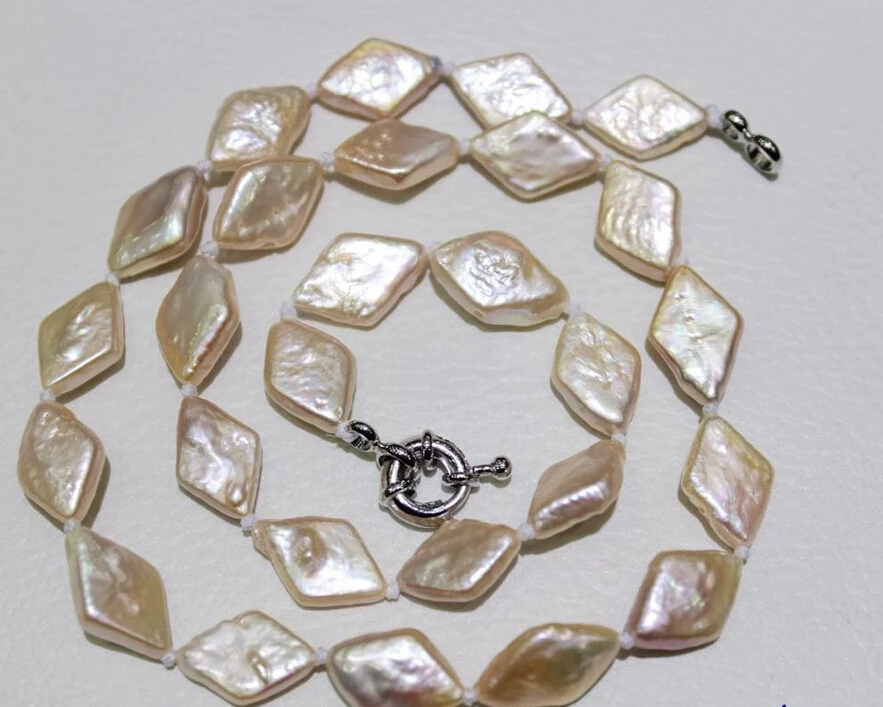 

huij 004843 Natural Pink Prismatic fresh water pearl necklace 9x15mm 17INCH