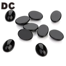 

10pcs Natural Stone 10x14/13x18/18x25mm Oval Flatback Cabochon Black Agate Bead Spacers For DIY Jewelry Making Accessories
