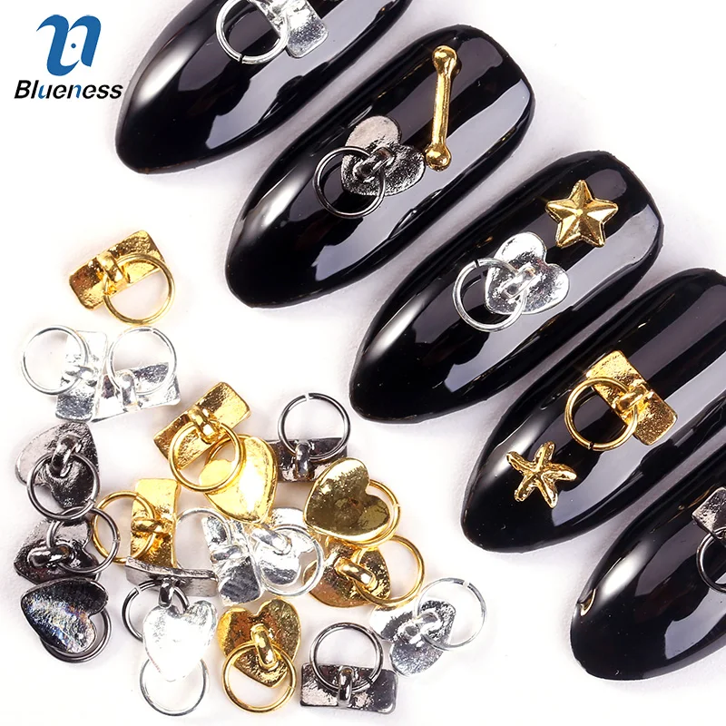 

Blueness 20Pcs/lot Gold Silver Key Chain Design Nails Art Decorations Accessories Manicure DIY UV Gel Rhinestones Gem Studs Tips