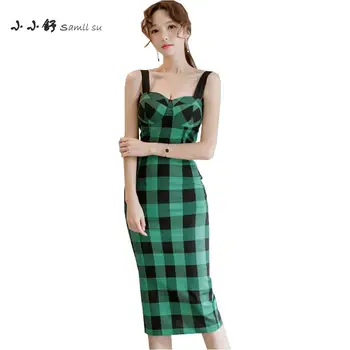 

Small Su 2 Piece Summer Womens Black Green Plaid Dresses Bandage Bodycon Sexy Party Spaghetti Srtap Sundress 2017 Vestidos Mujer