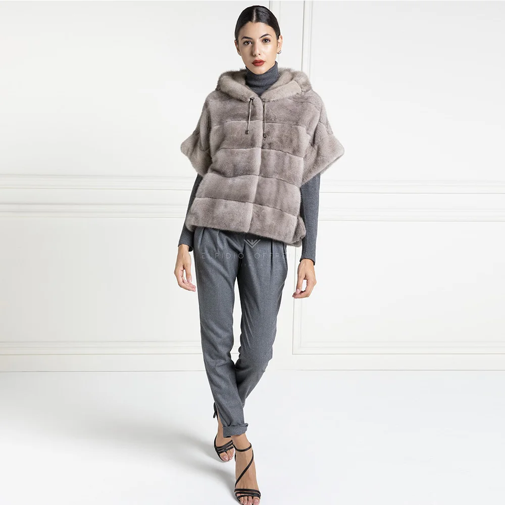 

2019 New Arrival Full Pelt Real Mink Fur Coats With Fur Hood Handmade Autumn Winter Warm Short Slim Design Fashion Women Jacket