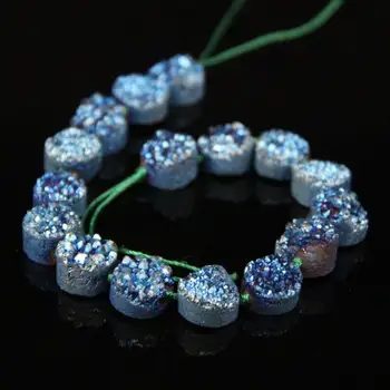 

16Pcs/Strand Green Blue Titanium Flat Round Cabochons Drusy Agates Geode Beads,Quartz Druzy Rough Slab Nugget Pendant Jewelry