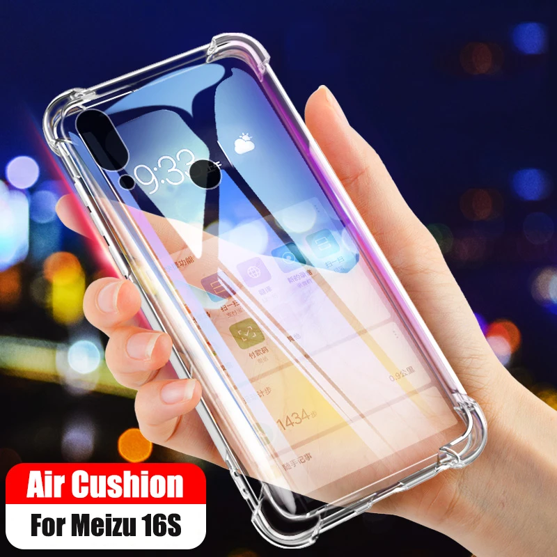 

For Meizu 16S Case Air Cushion Military Protection TPU Cover Shockproof Soft Meizu 16th Plus 16 16X 16Xs Transparent Phone Case