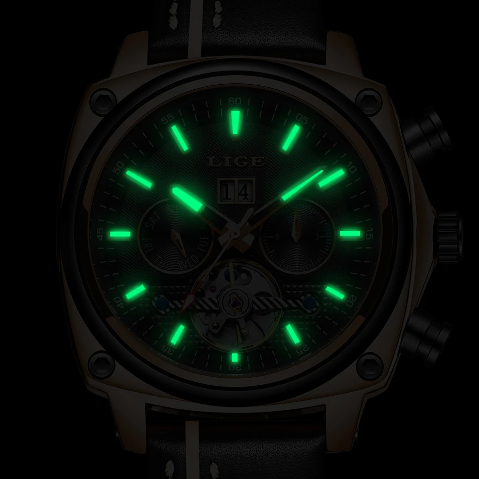 Механические часы LIGE лучший бренд класса люкс автоматические часы мужские кожаные водостойкие спортивные часы мужские деловые наручные