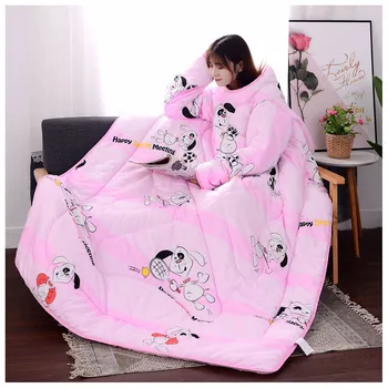 

Multifunction Lazy Quilt with Sleeves Winter Warm Thickened Washed Quilt Blanket UD88