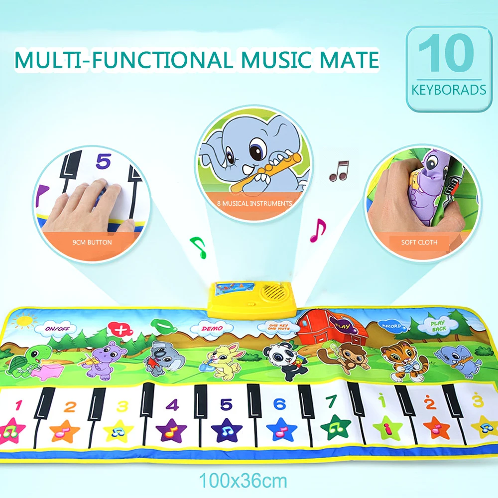 100x36 см детский коврик для Пианино музыкальный сенсорный ковер пианино клавиатура коврик дети ребенок играть ползающие животные звуки поет обучающие игрушки