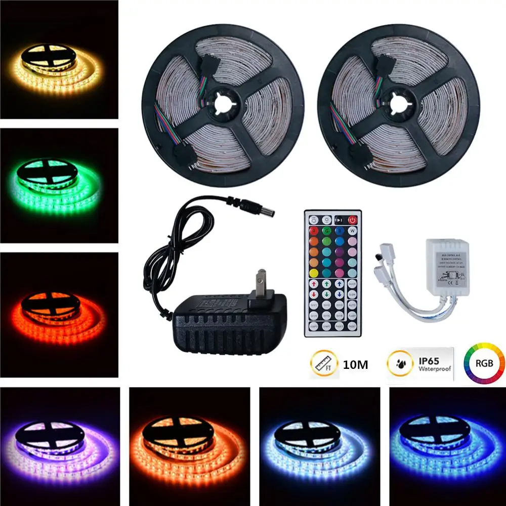 Стрекоза 10 м RGB светодиодный Водонепроницаемая светящаяся лента с 44 клавишами дистанционного управления и адаптера