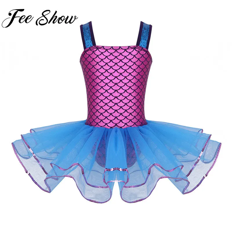 FEESHOW для маленькой девочки юбка-пачка в стиле Русалочки платье пайетки балетное танцевальное платье, гимнастический купальник для балетное танцевальное платье-пачка