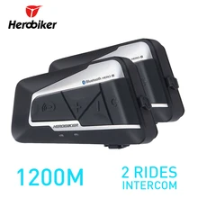 HEROBIKER 2 компл. 1200 м BT мотоциклетный шлем домофон Водонепроницаемый Беспроводной Bluetooth гарнитуры Мото Переговорные FM радио для 2 поездки