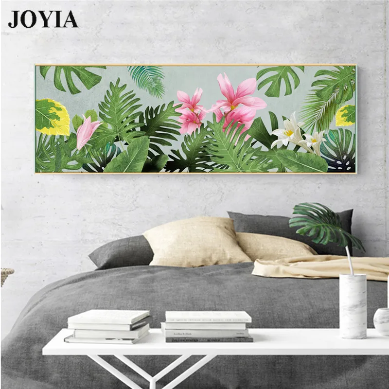 Modern Simplicity Green Plants Painting Tropical Leaves And Flowers ...