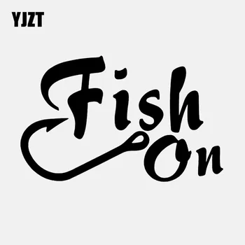 

YJZT 15.9CM*9.9CM Vinyl Car Sticker Decal Fish On Fishing Hook Black/Silver C24-0654
