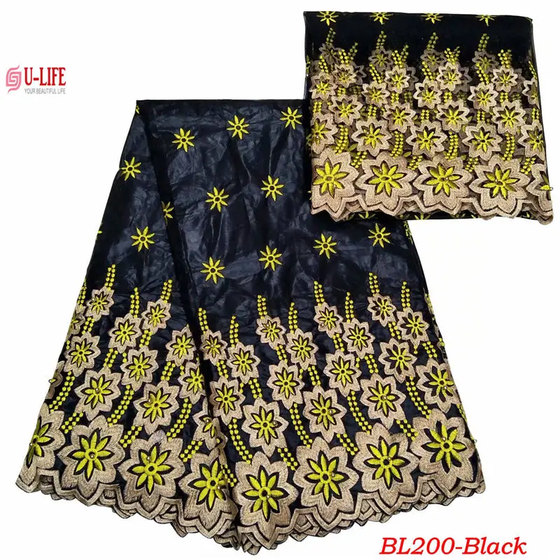 

ulifelace Latest Nigerian Bazin Lace Fabric With Beaded Trim French Beautiful Embroidered Lace Fabric With Mesh French BL-200