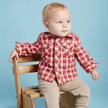 DB2275 dave bella autumn winter baby boys padded shirt cotton tops baby red plaid shirt infant