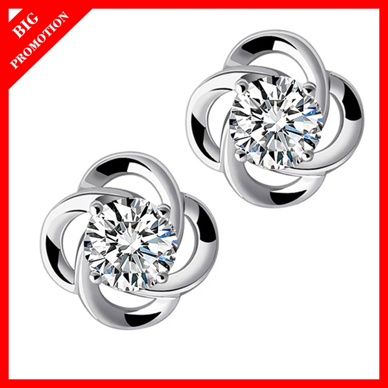 Wholesale Classic Four Leaves Clover Flower 925 Silver CZ Zircon Simple Stud Earrings Fashion Jewelry | Украшения и аксессуары