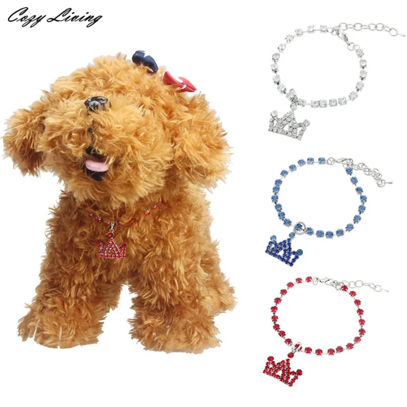 Dog Collars For Small Dogs Diamante Crown Rhinestone Pendant Pet Necklace Collar Dog Jewelry