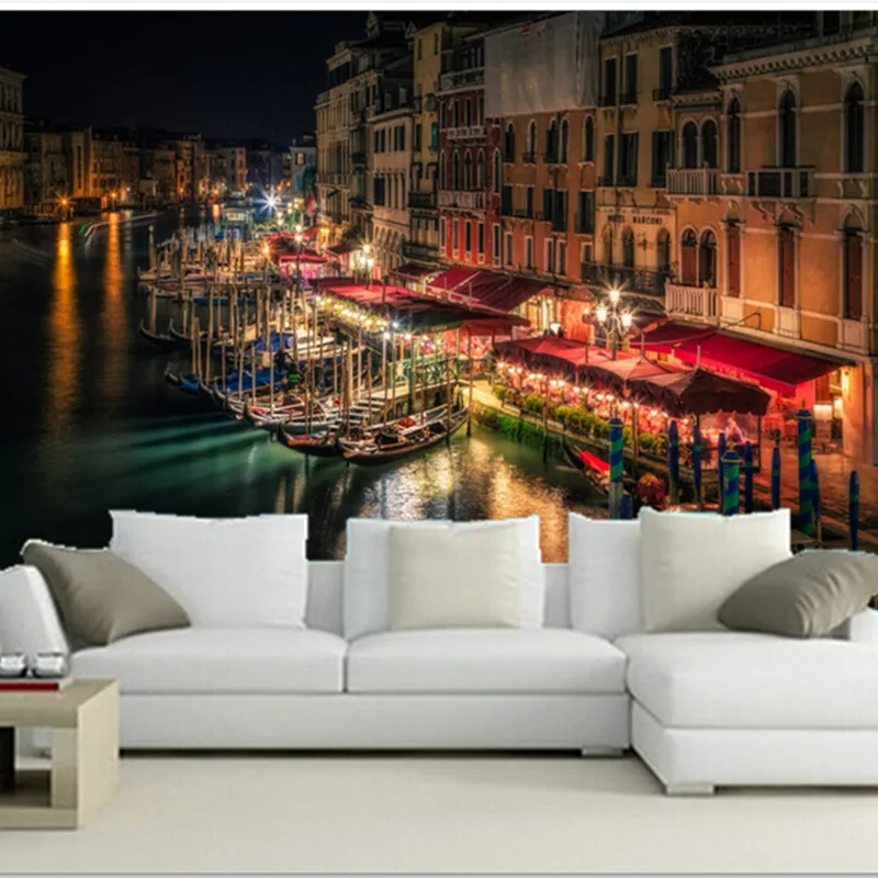 The custom 3D murals,Venice Canal Night Street lights Cities wallpapers , living room sofa TV wall bedroom wall paper The custom 3D murals,Venice Canal Night Street lights Cities wallpapers , living room sofa TV wall bedroom wall paper