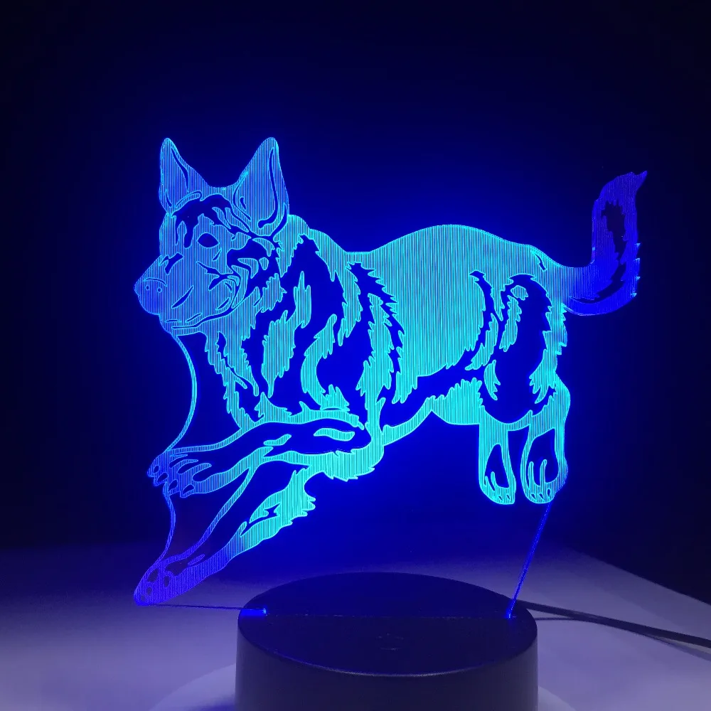 German Shepherd Running Dog 3D Night Lamp Hologram 3D Decor Lamp Colorful Table Desk Lights Birthda