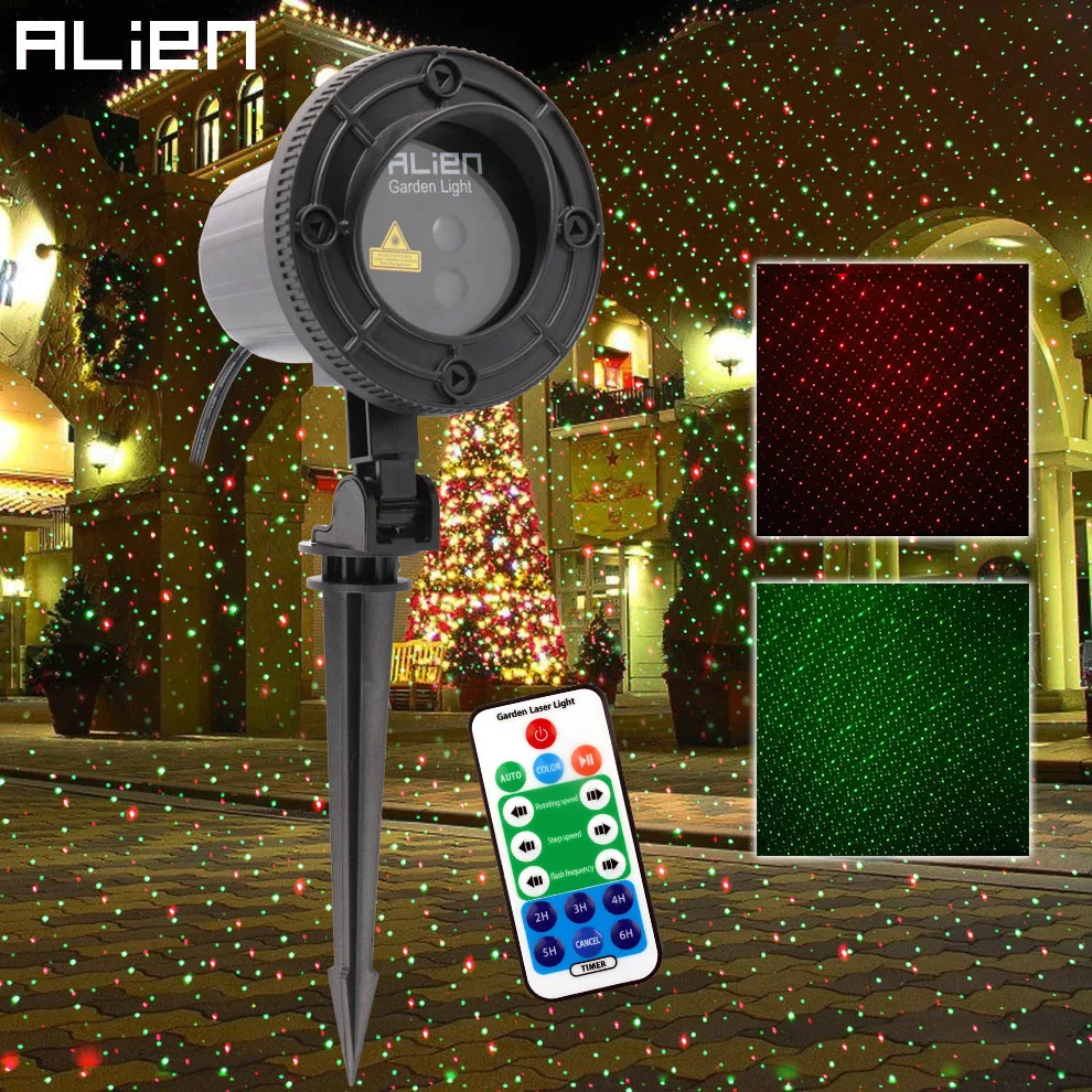 Alien remoto RG puntos estrella movimiento Navidad luz láser proyector al aire libre impermeable jardín al aire libre árbol de Navidad estática mostrar luces - 1